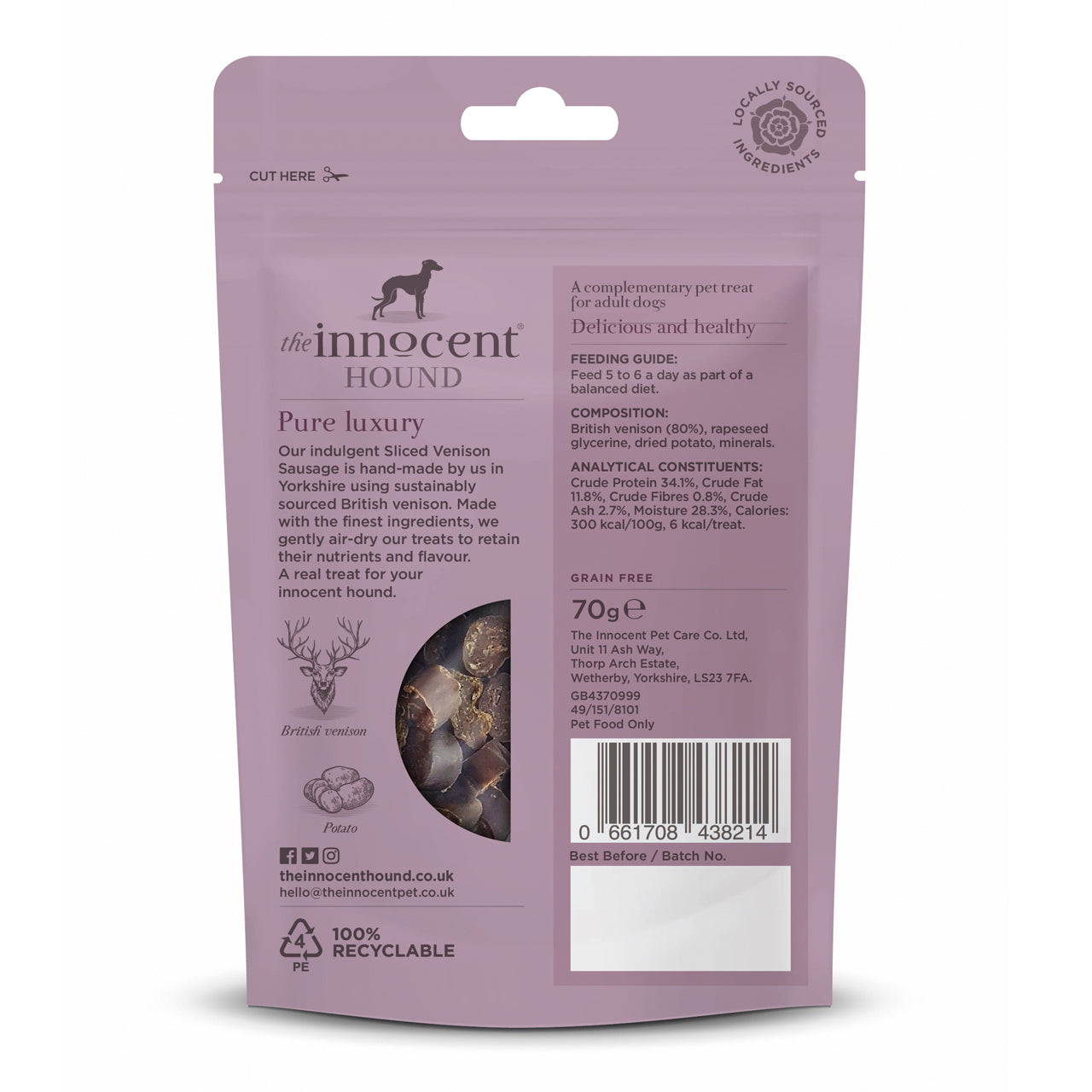 The Innocent Hound Sliced Venison Sausage 70G